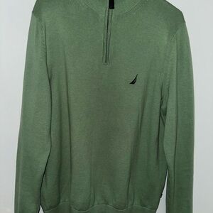 Nautica Olive Green Half Zip Sweater with Embroidered Sail Logo